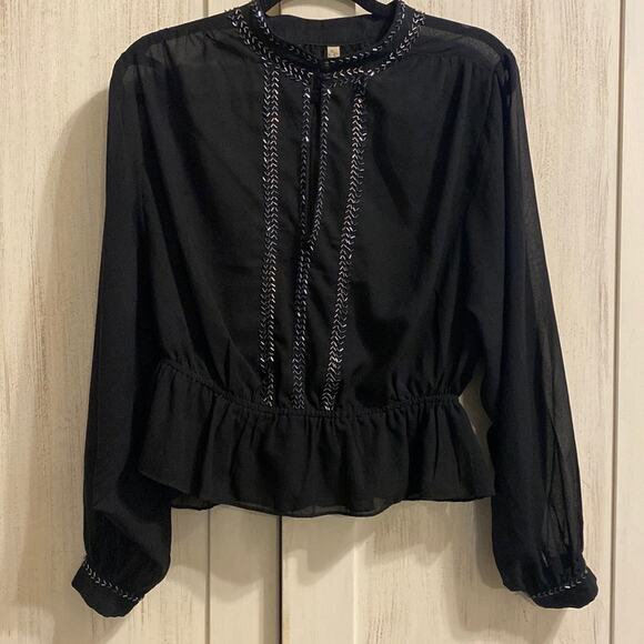 Free People black sheer blouse with beading - Picture 1 of 7